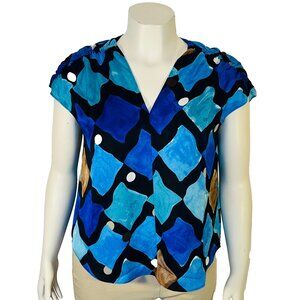 NIC+ZOE Blouse Womens PL Petite Large Geometric Print Dolman Short Sleeve